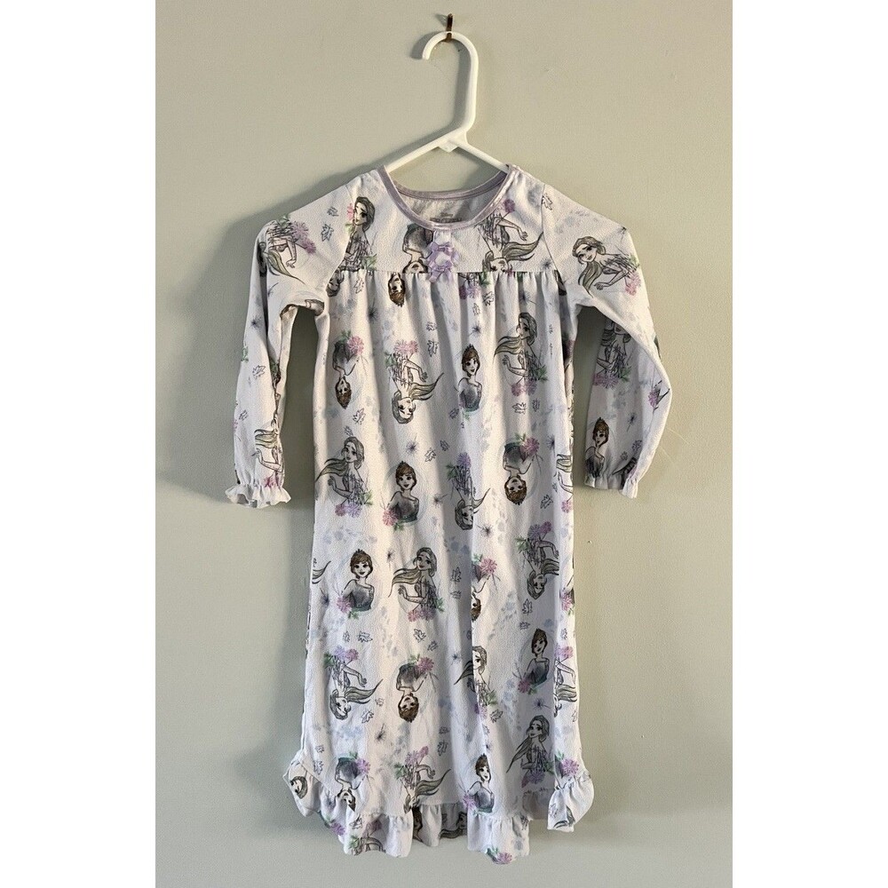 Disney Frozen Elsa Anna Girls Flannel Nightgown Lavender Sz 6 Granny Gown